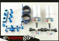 Dual Bosch 044 Fuel Pump Twin Bracket Billet Aluminum Assembly Kit Blue