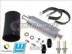 Genuine Walbro TI GSL396 350LPH Inline Fuel Pump + Install Kit + 6AN Fittings